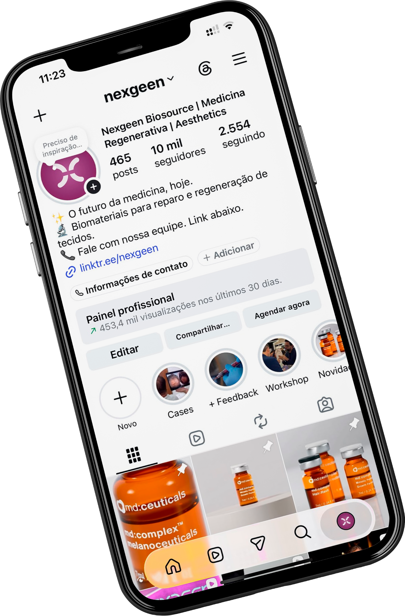 Perfil da Nexgeen no Instagram exibido em um celular